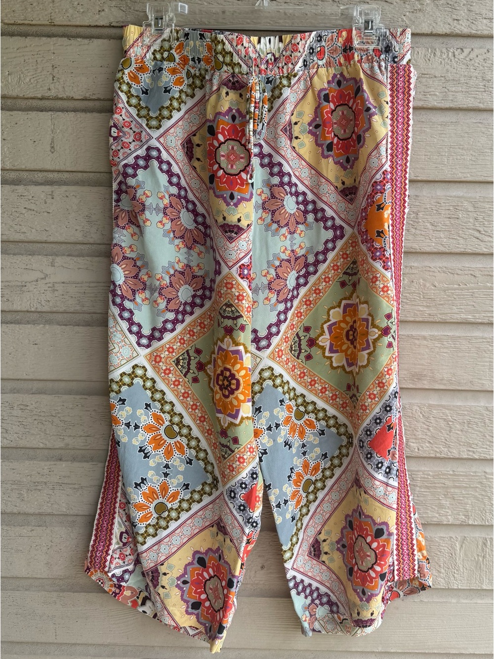 Johnny Was Floral Patchwork Midi 100% Silk Pants